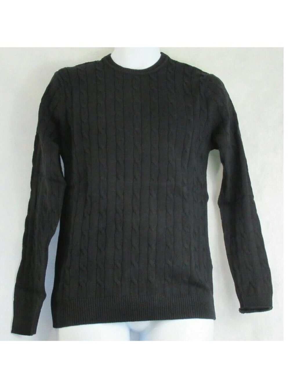Club Room Men's 100% Cotton Cable-Knit Pullover Sweater, Deep Black, Small
